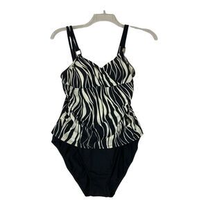 Lauren Ralph‎ Lauren Swimsuit Size 10 Black Zebra Print One Piece Beach Vacation